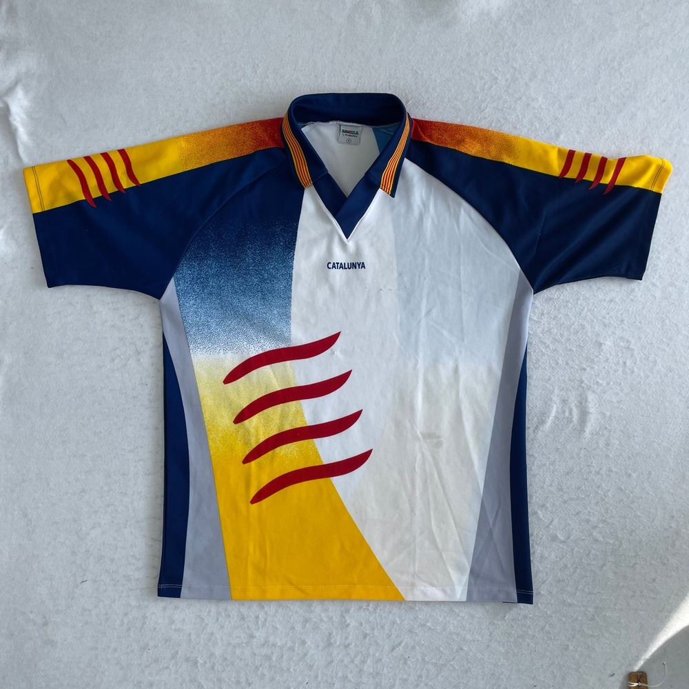 Mozia Catalunya Soccer Jersey White Blue Yellow Red Fabricado En Espana Vintage